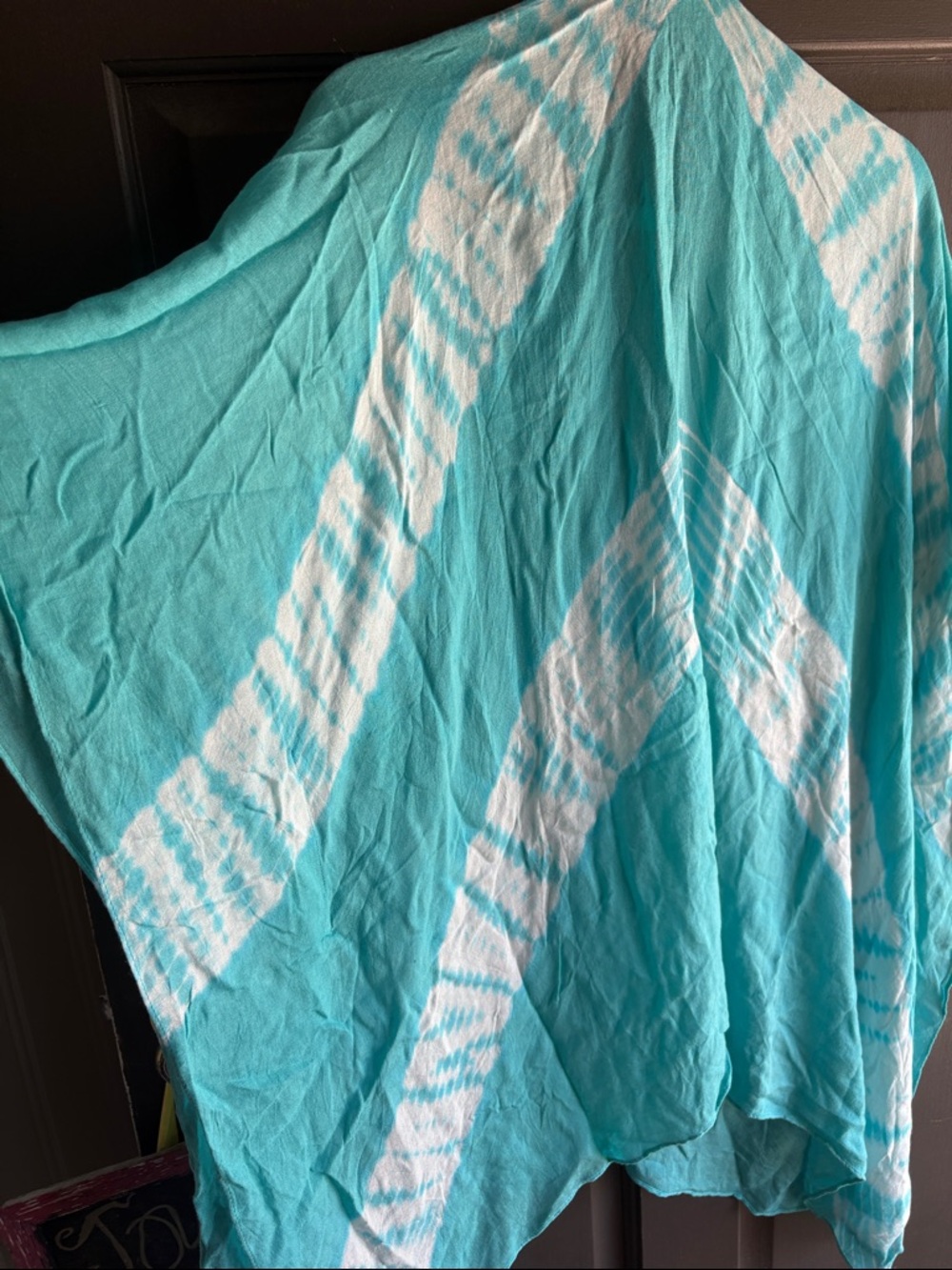 Turquoise Tie-Dye Lightweight Kimono Cover-Up - Picture 3 of 4